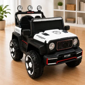 Kids Electric Off-Road Jeep Ride-On Car 8199 – White Battery Powered SUV with LED Light Bar