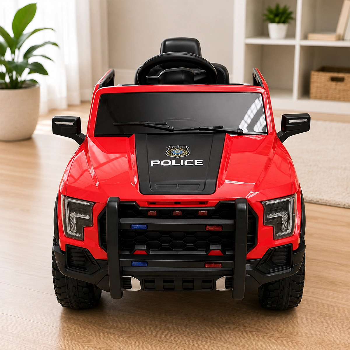 Kids Electric Police Pickup Ride-On Truck – Red Battery Powered Ride-On Vehicle