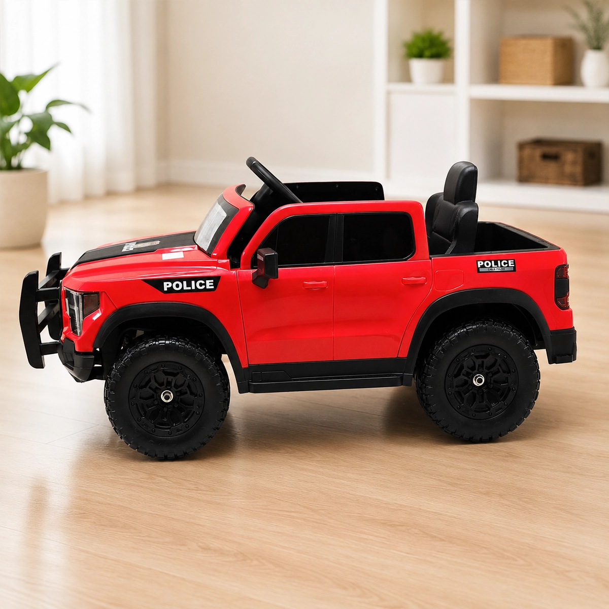 Kids Electric Police Pickup Ride-On Truck – Red Battery Powered Ride-On Vehicle - Image 2