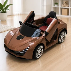 Kids Electric Sports Ride-On Car with Scissor Doors – Brown Battery Powered Toy Car