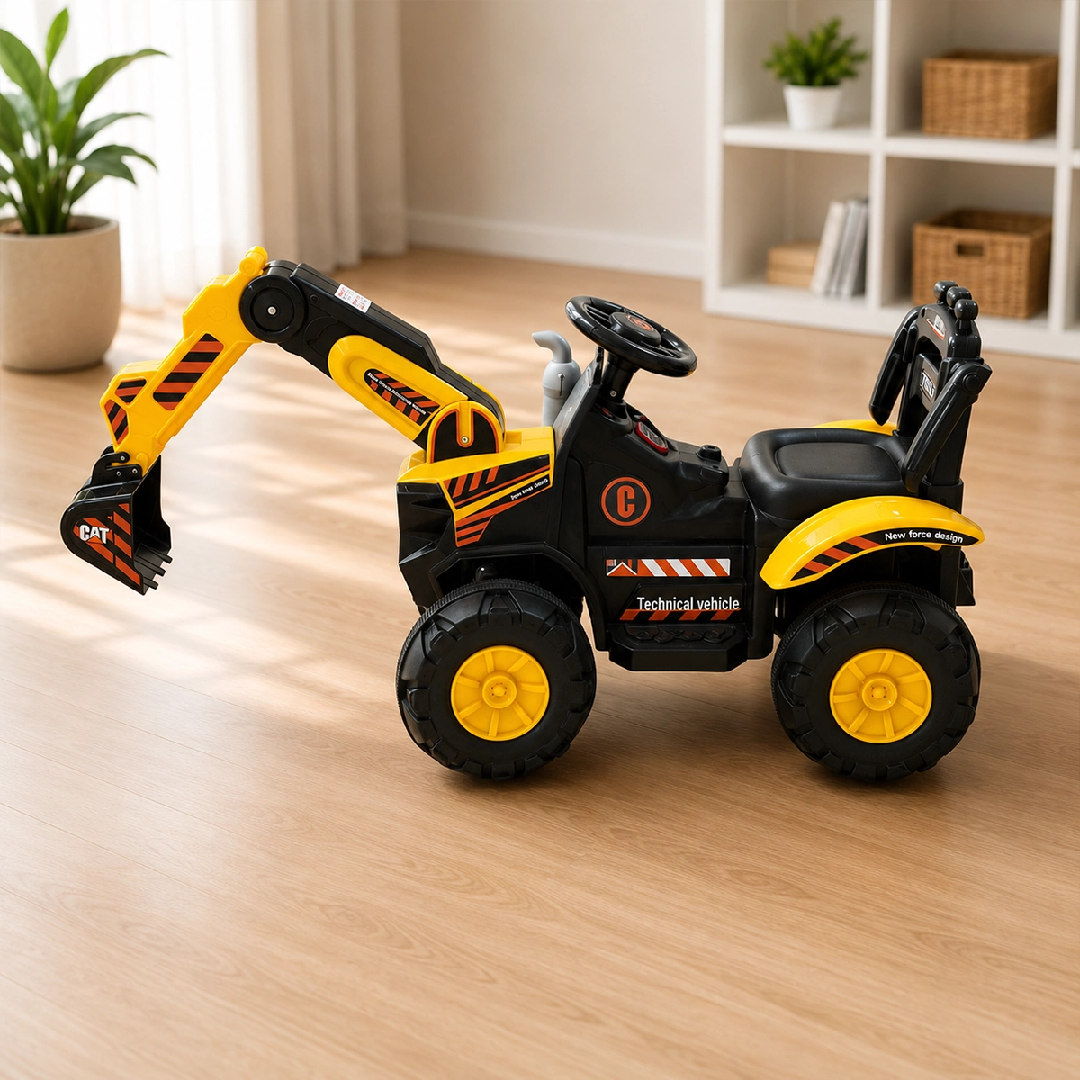Kids Ride-On Excavator Digger – Yellow Battery Powered Construction Ride-On Toy with Movable Excavator Arm - Image 2