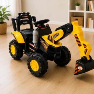 Kids Ride-On Excavator Digger – Yellow Battery Powered Construction Ride-On Toy with Movable Excavator Arm