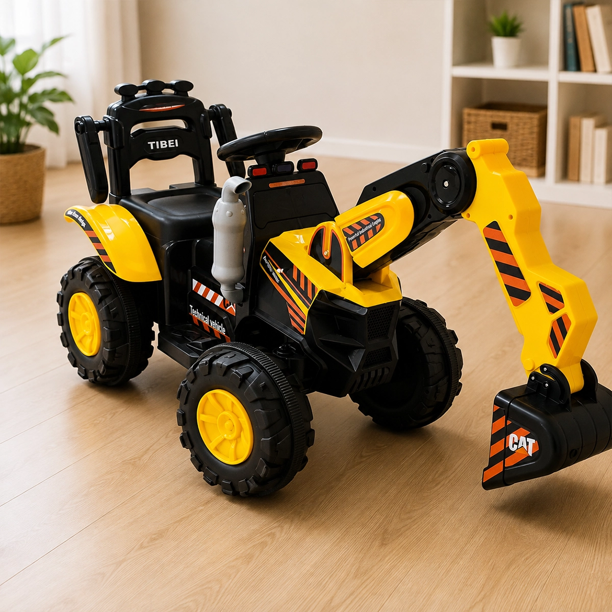 Kids Ride-On Excavator Digger – Yellow Battery Powered Construction Ride-On Toy with Movable Excavator Arm