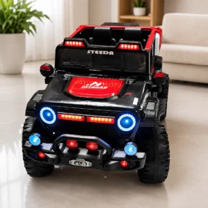 STEEDA Kids Electric Ride-On Off-Road Jeep with LED Lights – Black & Red